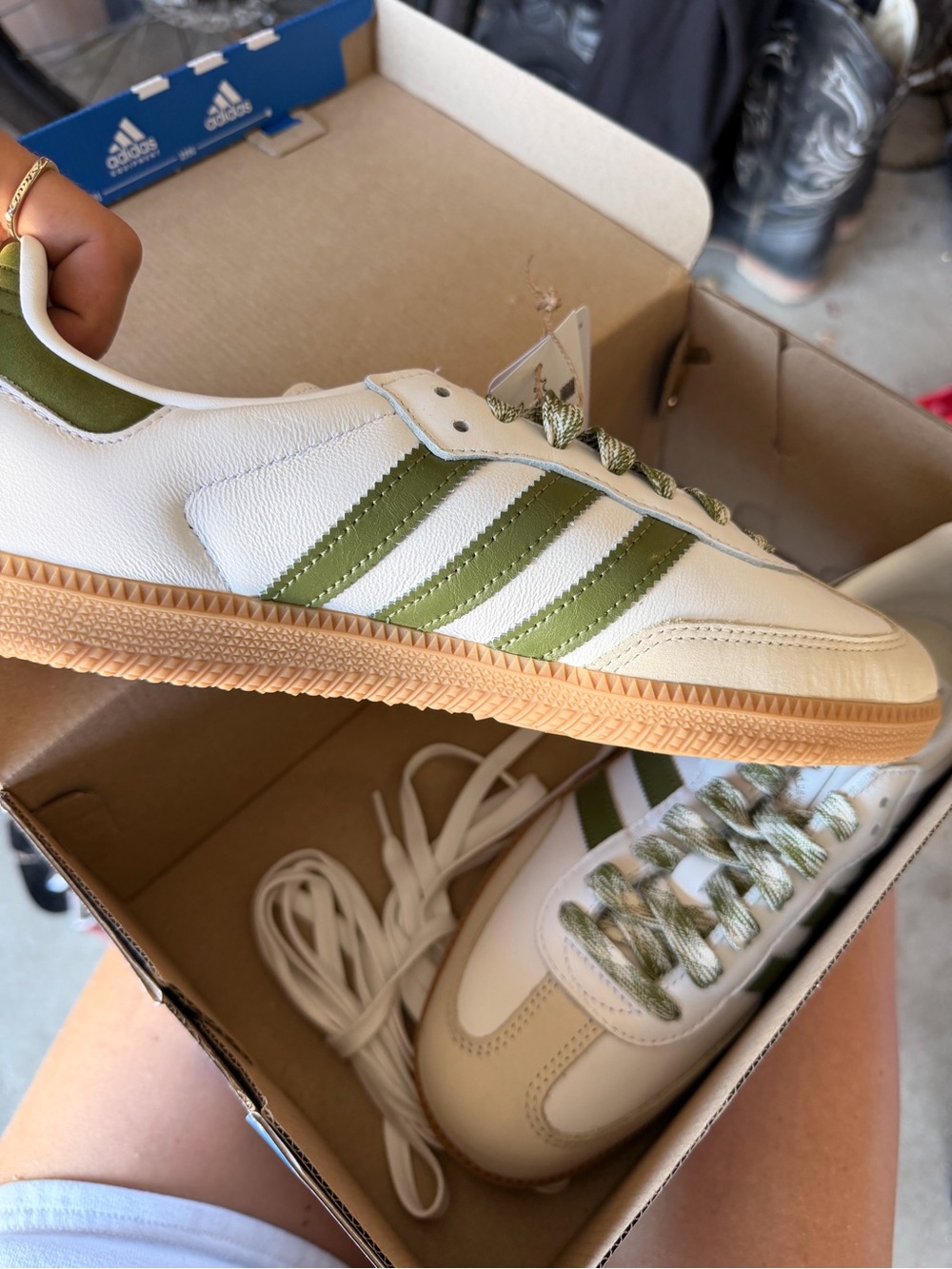 adidas Samba Sneakers - White with Olive and Gum - Picture 5 of 6